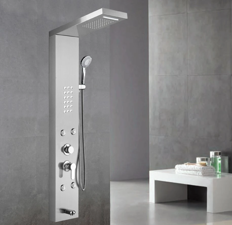 Hot Sale 304 Stainless Steel Temperature Display LED Rainfall Shower Heads Massage Thermostatic Shower Panels