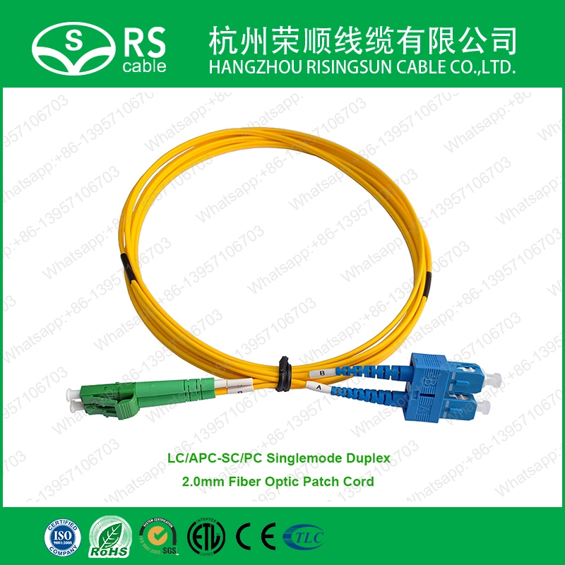 LC/APC-Sc/Upc PC Singlelmode Duplex 2.0mm Fiber Optic Patch Cord