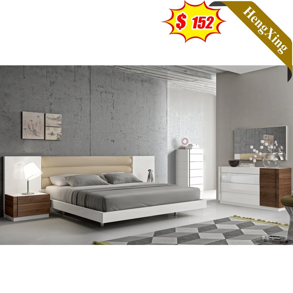 Wooden Mixed Color High Backrest Hotel Home Furniture Bed Bedroom Set with Night Stand