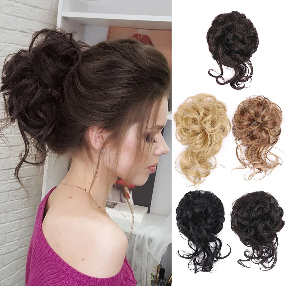 Good Quality Messy Hair Bun Pieces Colorful Long Tail Chignon Bun Hair Synthetic Extension