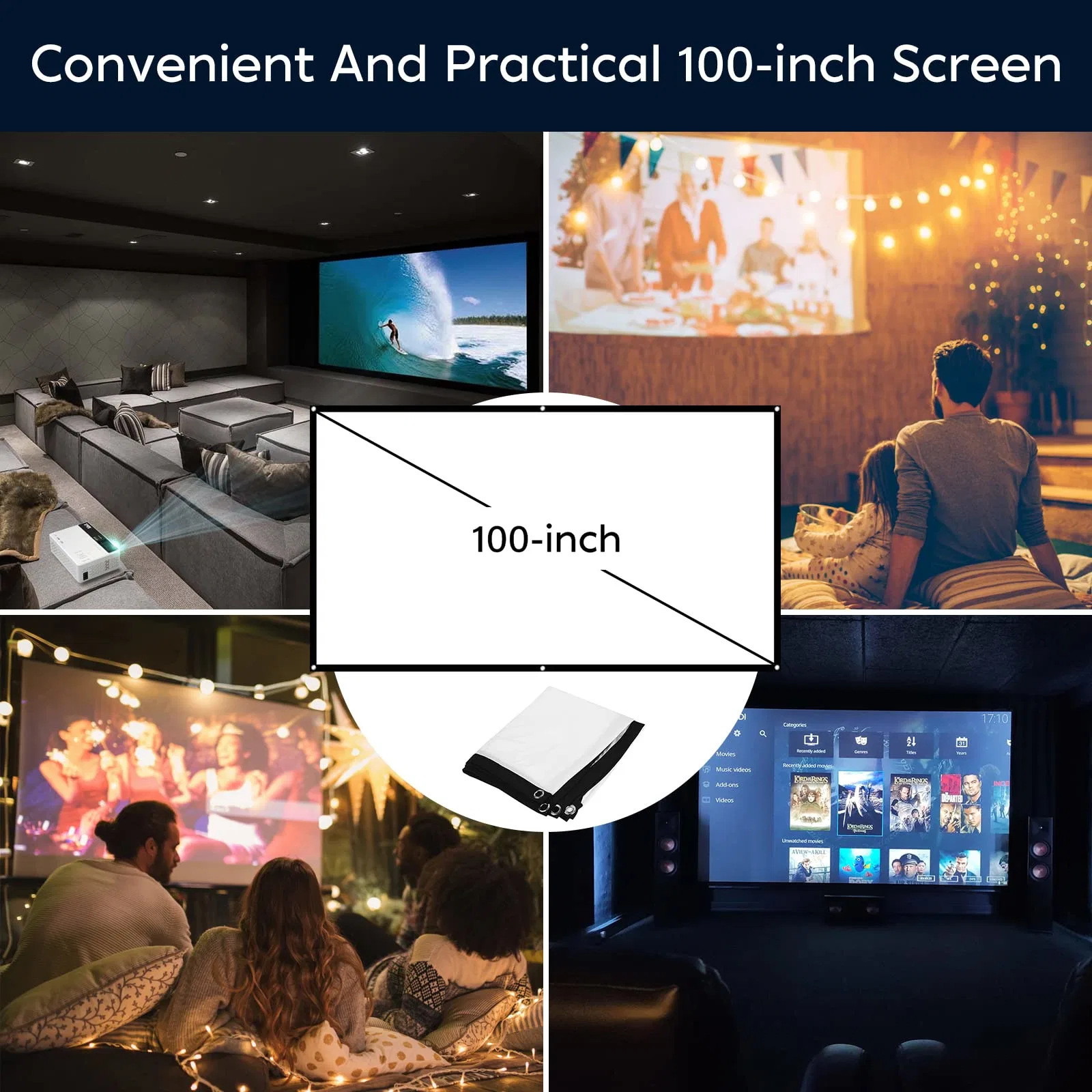 Projecteur TMY, 9500 lumens avec écran de projecteur 100 pouces, projecteur portable FULL HD 1080P, mini projecteur de film compatible avec TV Stick smartphone HDMI