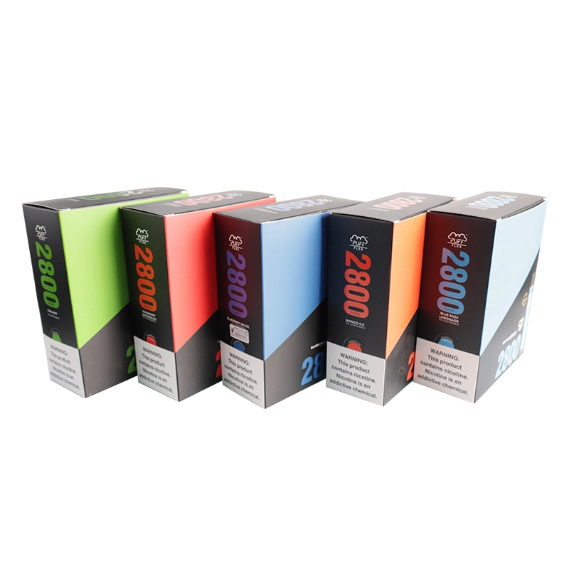 Fabricante de empaques de cajas de colores para bolígrafos vaporizadores desechables Puff Flex 2800 Puff de cigarrillos electrónicos de sabor a limonada de frambuesa azul personalizada