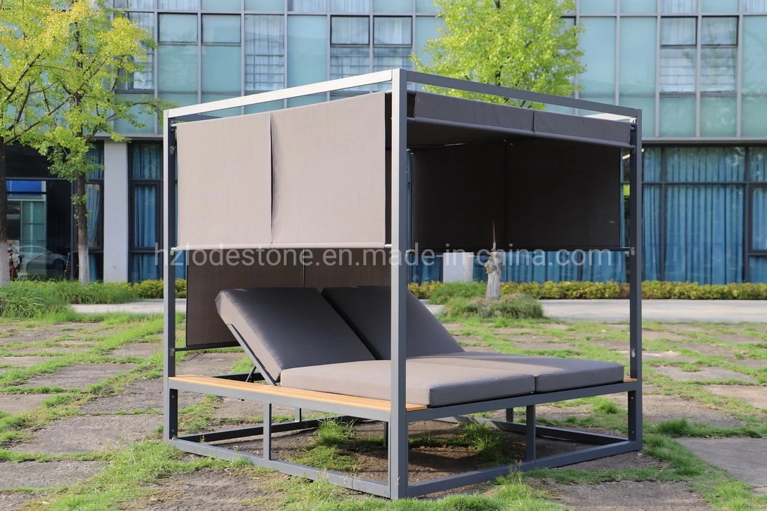 Luxury Garden Furniture Double Lounger Patio Aluminum Square Outdoor Daybed with Canopy