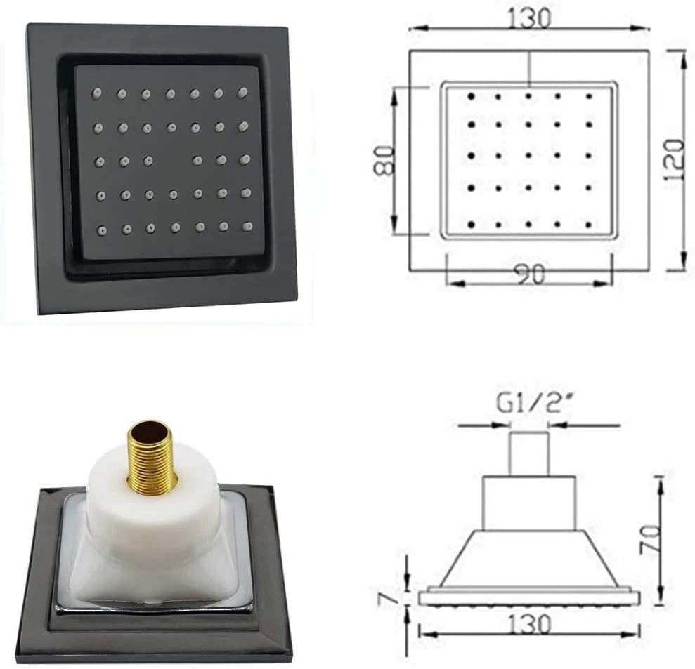 Schwarze Badezimmer Decke Wasserfall Nebel Regen Dusche System Wasserhahn Set 6pcs Verstellbarer Körper Jet