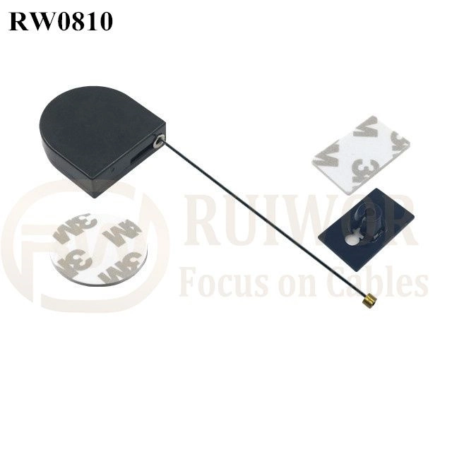 RW0810 D-Shaped Micro Retractable Tether Plus 25X15mm Rectangular Adhesive ABS Plate