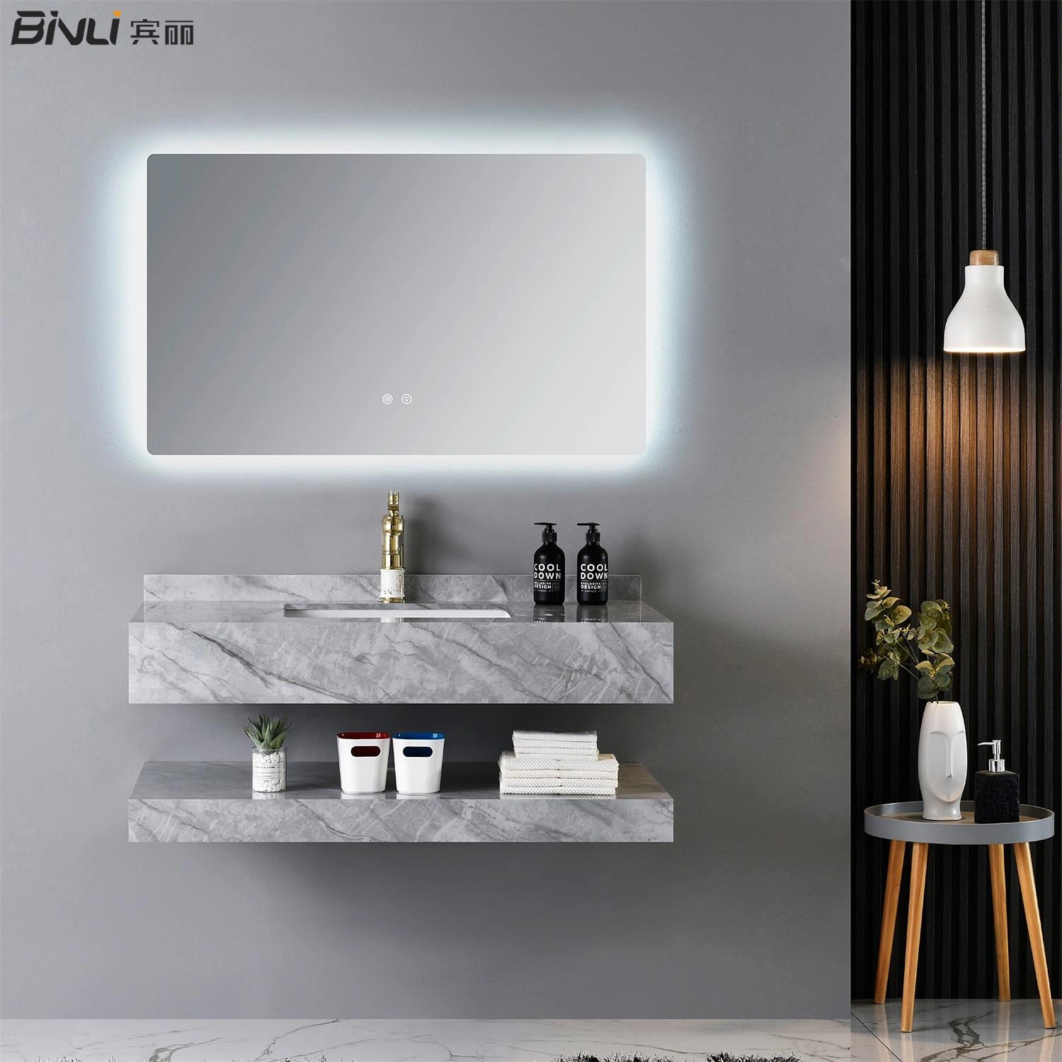 Muebles de hogar lavabo de cerámica integrada de banda de Rock Stone baño flotante vanidad Fregadero