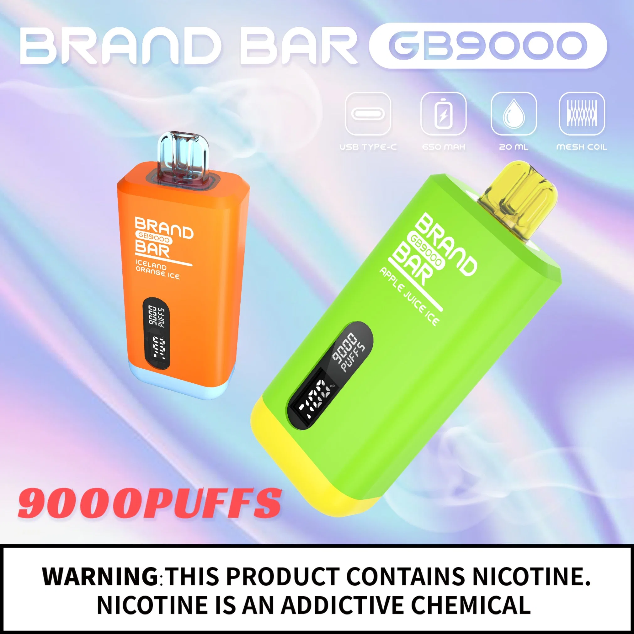 OEM Wholesale/Supplier Mesh Coil Type-C 500 mAh Rechargeable Screen Display 9000 Puffs vape