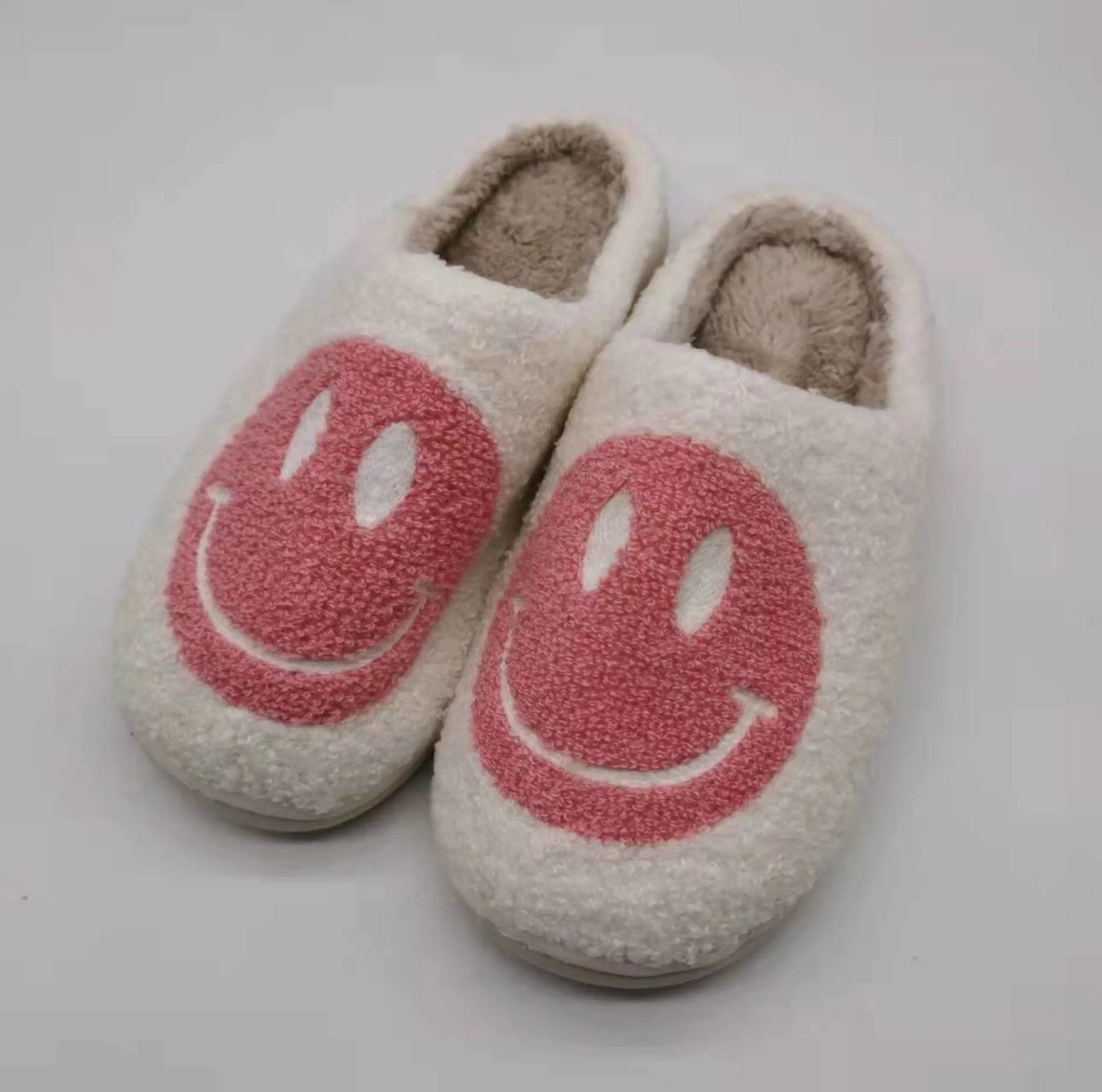 Smile Winter Slippers Soft Plush Artificial Leather Shoes Lady Fluffy Fluffy Flat Home Interior