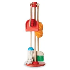 Jstar Let's Play House Dust Sweep Mop 6 Piece Pretend Play Set Toddler Wood Toy Cleaning Set Pretend Home Cleaning Play Set Kids Broom and Mop Play Set