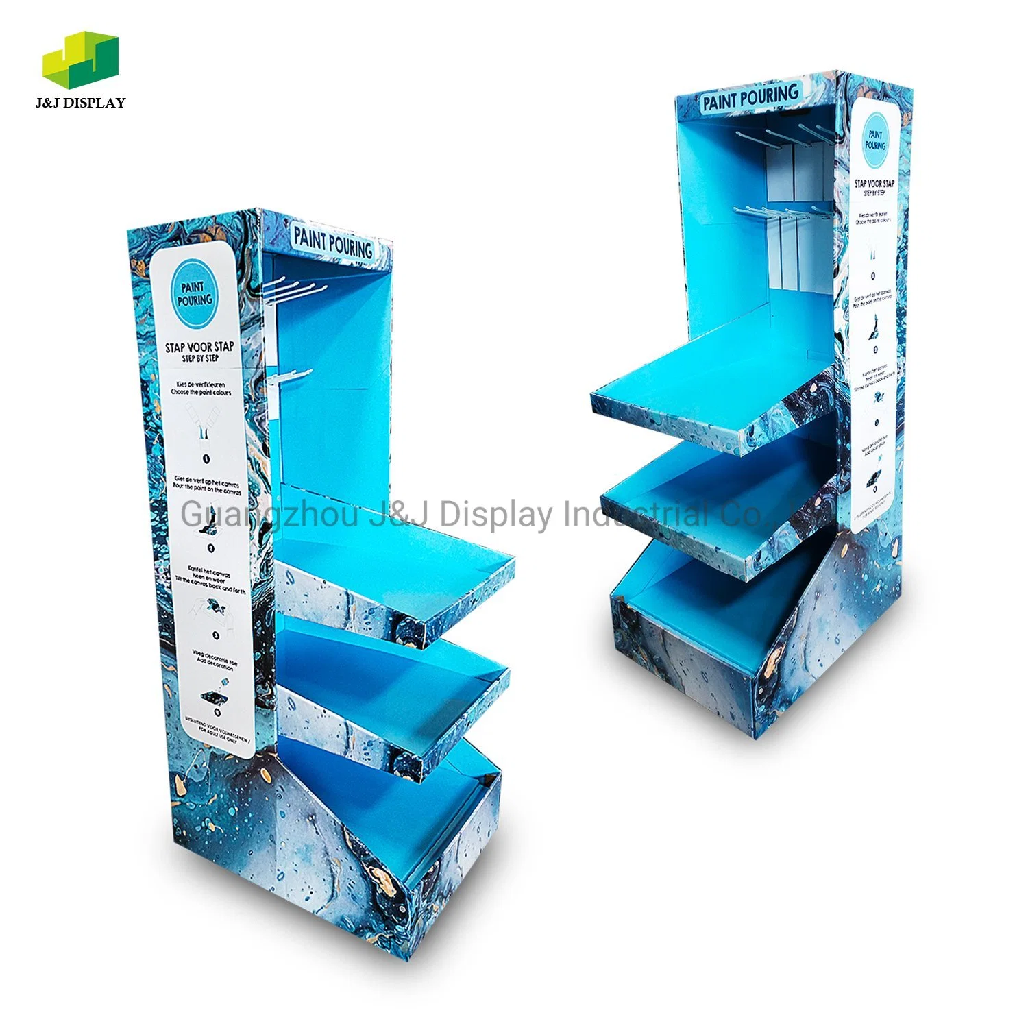 Floor Display Rack Foldable Corrugated Paper Hooks Pop Store Advertising Exhibition