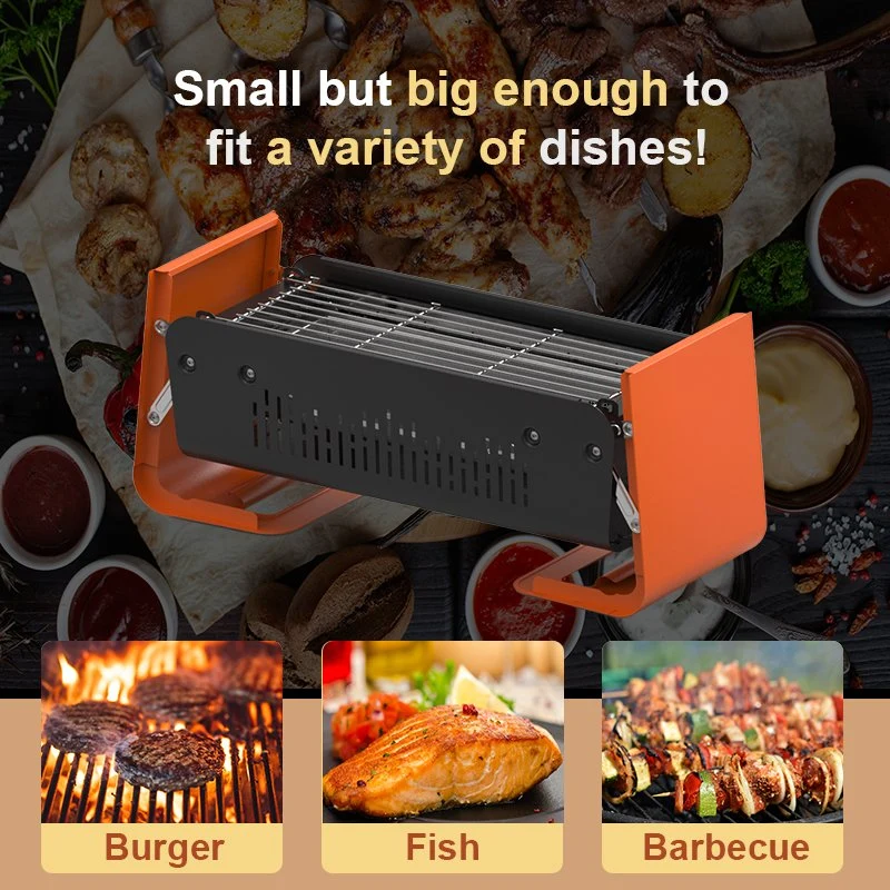 Small Heavy Duty Hibachi Park Style Charcoal Grill Camping Stoves Stainless Steel Yellow Camping Stove