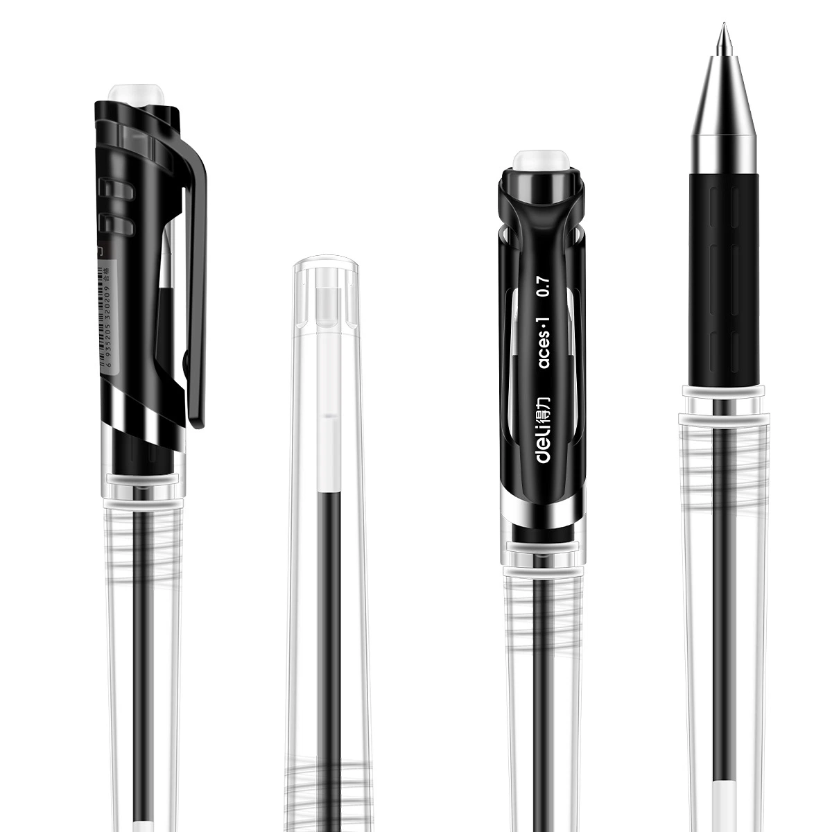 Stylo à gel à pointe fine améliorée de couleur noire transparente de 0,5 mm.