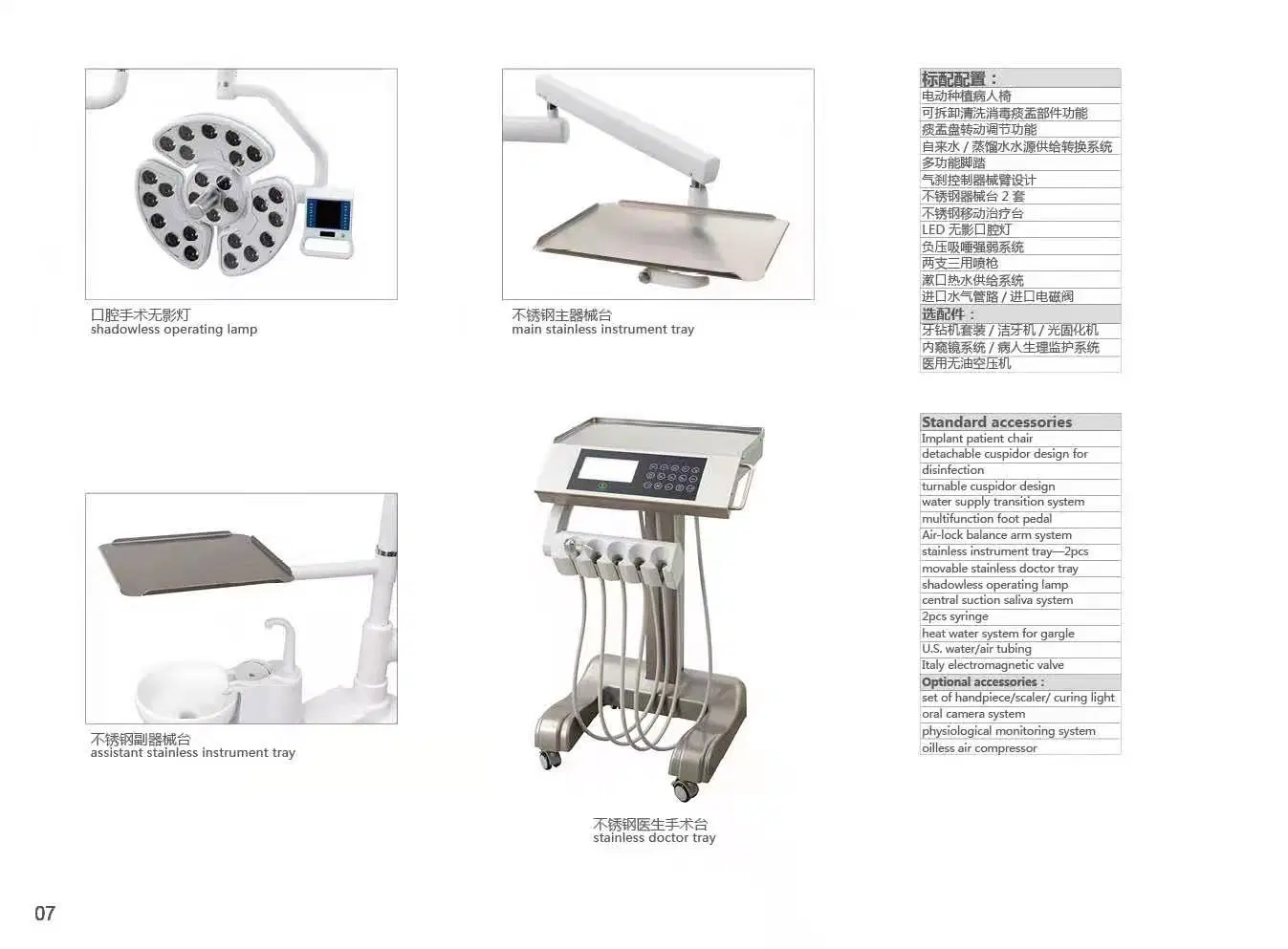 Commande électrique fauteuil dentaire définie avec Shadowless lampe pour le bac du crachoir du orale