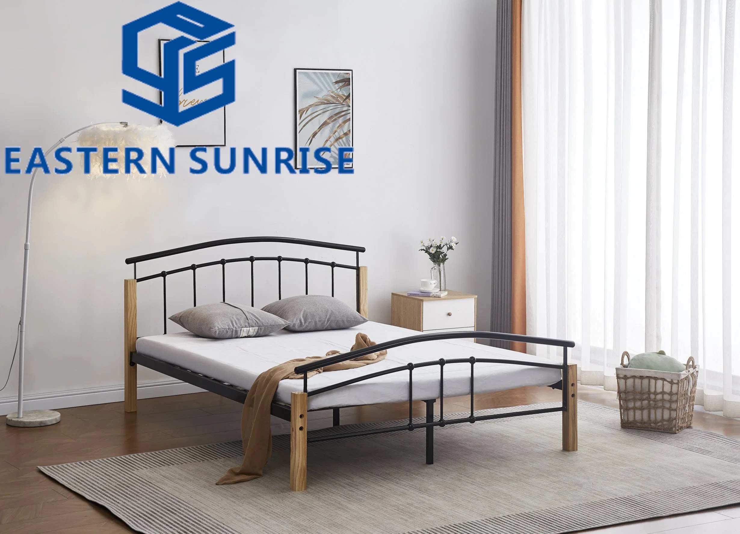 Single Double Size Home Furniture Bedroom Metal Bed for Adults Kids Use