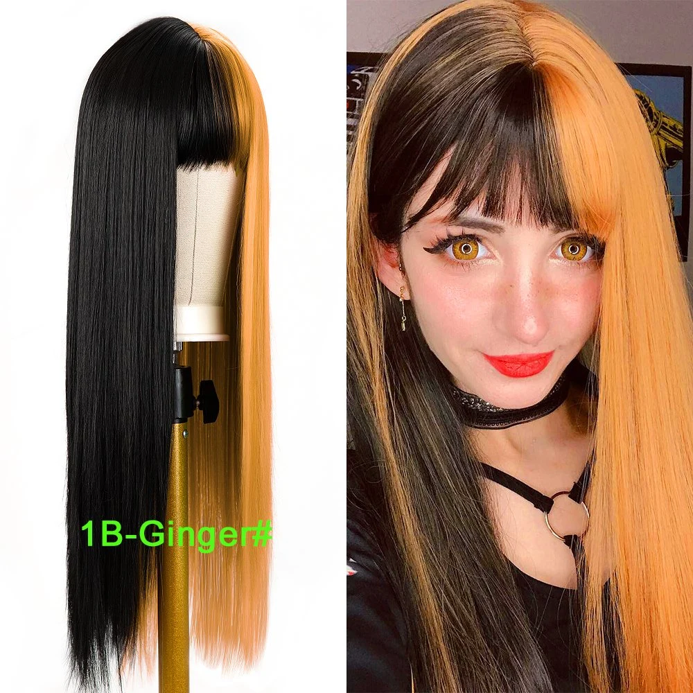 Factory Price 11 Colors 26 Inch Straight Fashion Synthetic Hair Long Two Tone Color Wig for Halloween Party Cosplay