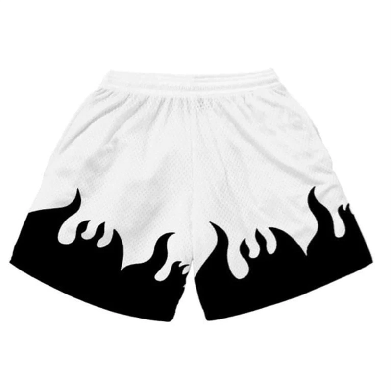 Hip Hop Workout Athletic Shorts Mesh Print Running Short Pants Water Breathing Naruto Konoha Luffy Ace Devil Fruit