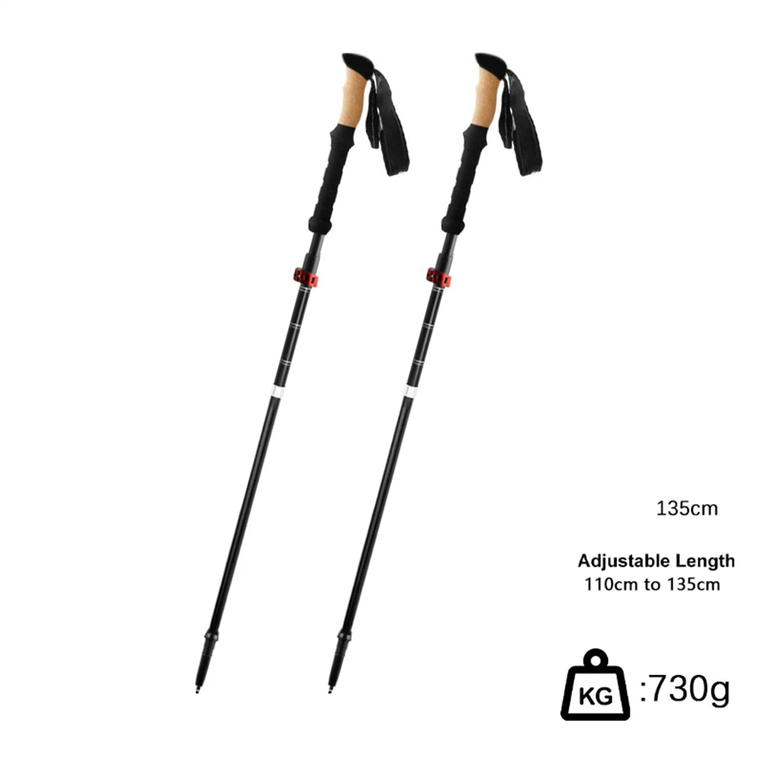 Montañismo EVA Mango de Corcho Material Senderismo Pole longitud 135cm Peso 730 g de Trekking duradera Stick