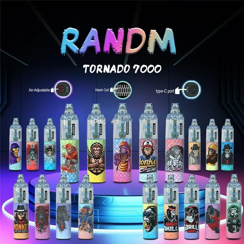 Authentic Randm Tornado Disposable/Chargeable vapes Pod Device Kit 7000 Puffs 1000mAh Rechargeable Battery