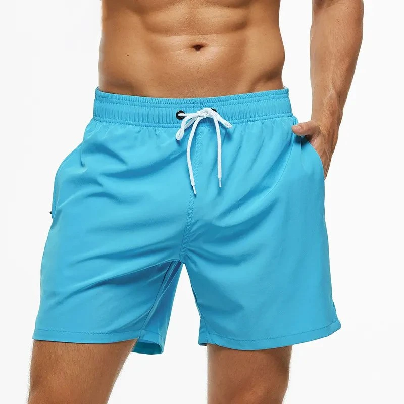 Custom Solid Color Mens Swim Trunks Quick Dry Swim Shorts with Mesh Lining Board Shorts