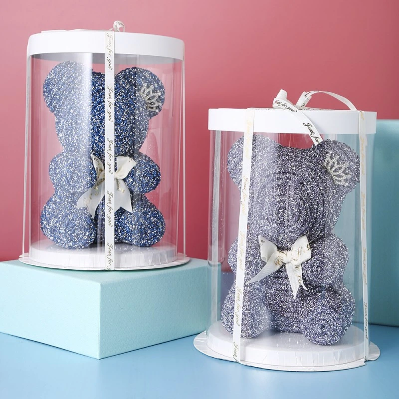 Wholesale Cheap Christmas Gift Decoration Packing Box Round Box PVC Flower Packaging Box