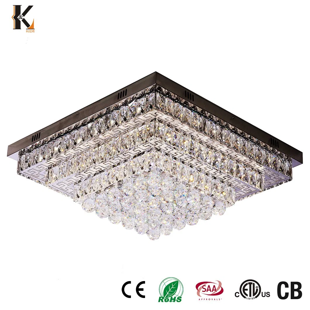 Crystal LED montées en surface en acier inoxydable de lumière au plafond de la Chine luxe Design ronde poignée de commande de la lampe témoin de plafond Villa Hotel Crystal Lumière au plafond