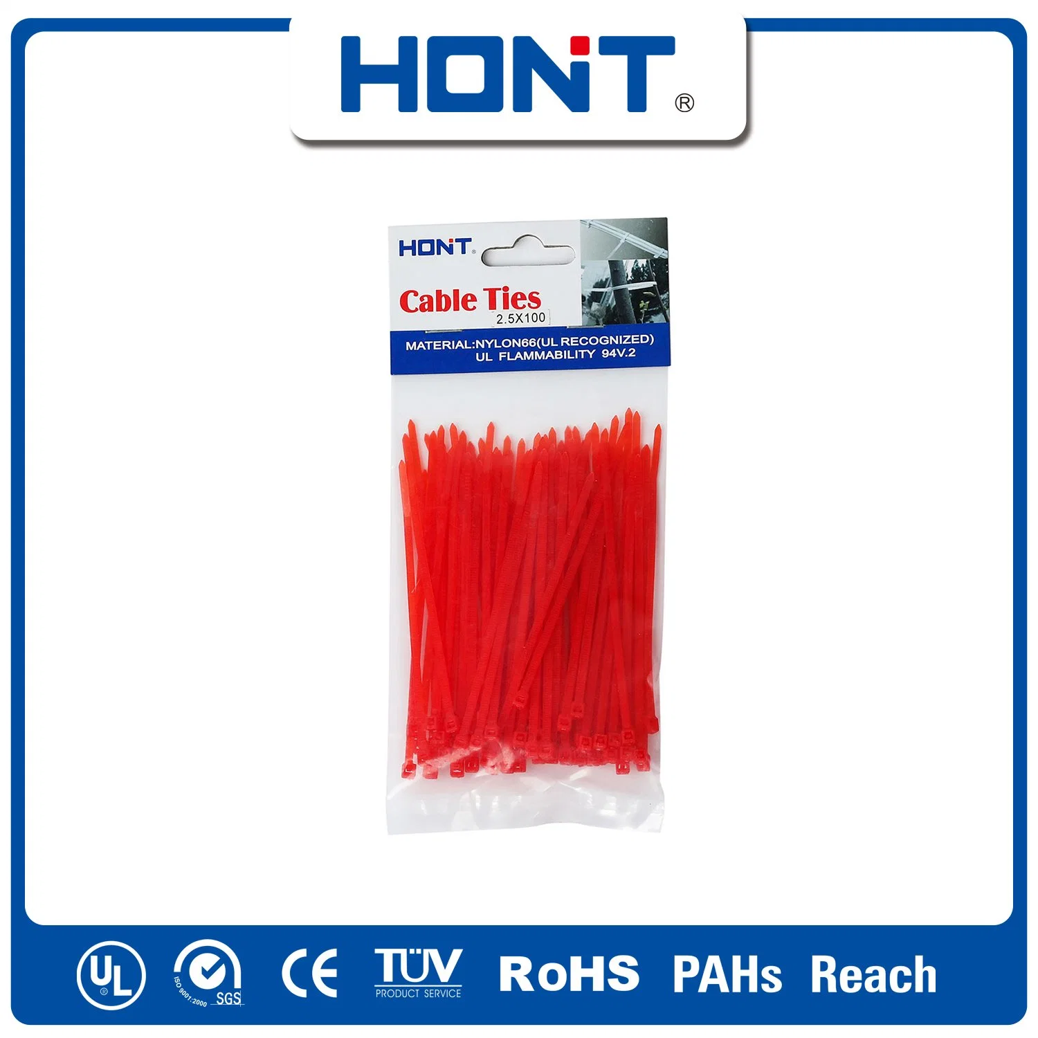 ISO Approved Self-Locking Hont Plastic Bag + Sticker Exporting Carton/Tray Nylon Cable Tie