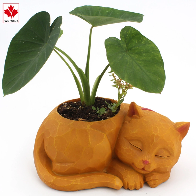 OEM Resin Lazy Cat Flower Pot Home Office Decoration Succulent Green Plant Pot