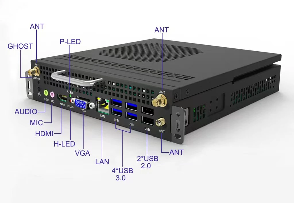 Fabricante OPS Industrial Embedded Digital Signage computador com VGA, HDMI, USB, áudio, porta LAN