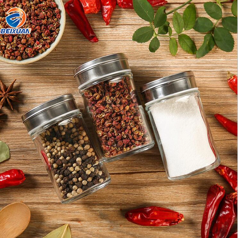 80ml Popular Custom Design Round Mini Glass Salt Pepper Dispenser Condiment Set Spice Bottle with Shaker Lid