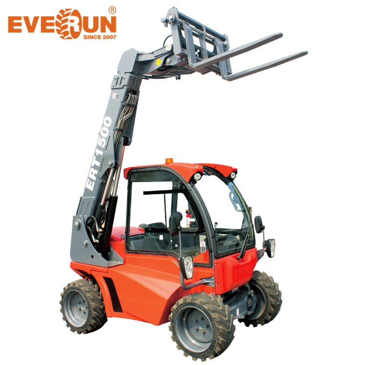 Factory Price Everun Ert1500 Construction Machinery Equipment 4 Wheel Drive with Mini Front End Telescopic Mini Telescopic Wheel Loader for Sale