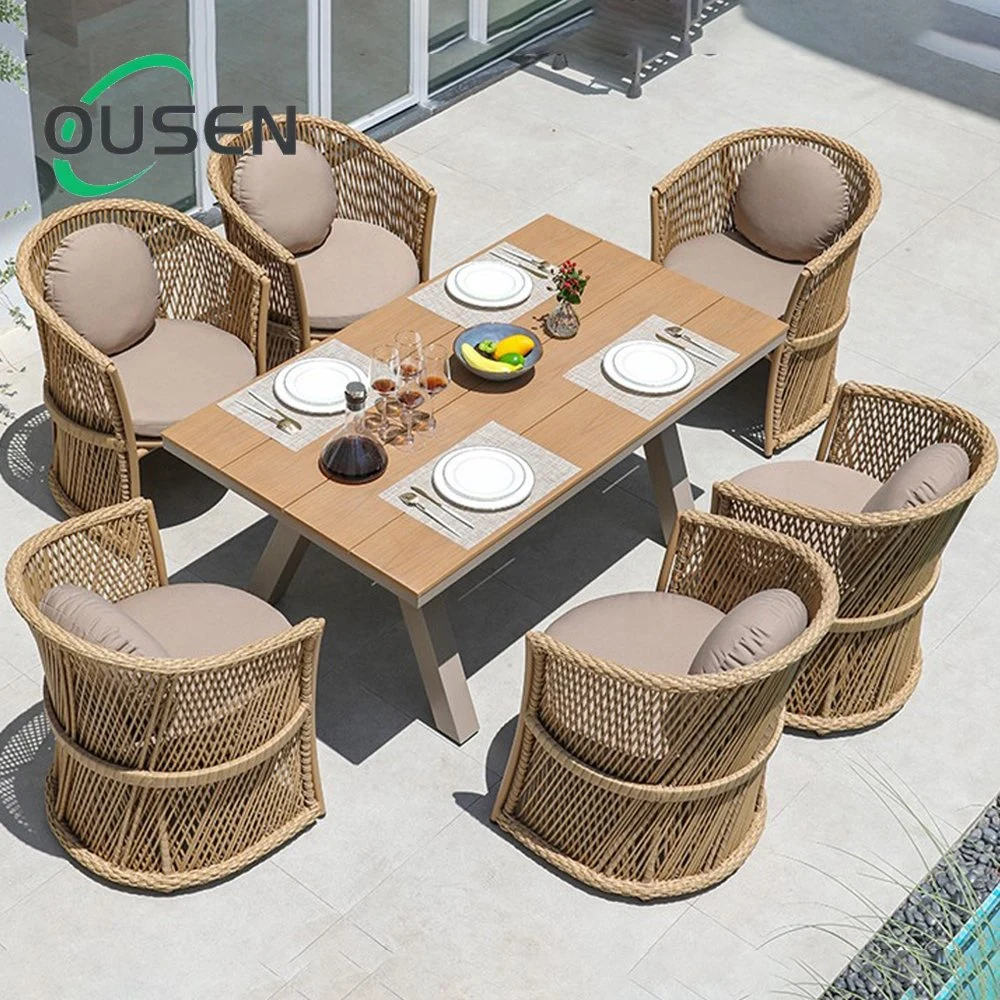Modern Nordic Rattan Outdoor Dining Furniture Garden Restaurant Table Chairs