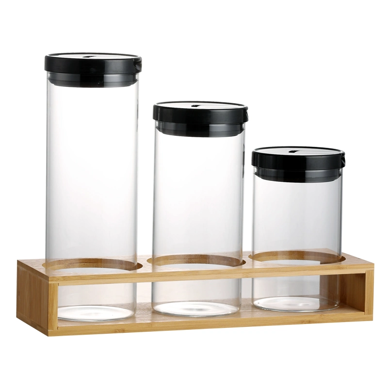 Stockage haute en verre borosilicaté pot avec couvercle en plastique