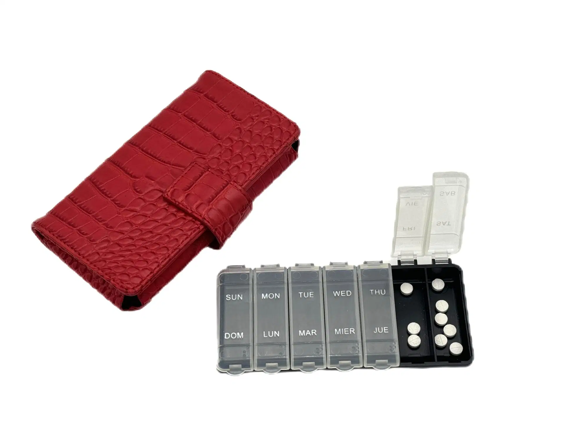 Deluxe 7 Day Pill Organizer Dispenser Box in Wallet Weekly Medicine Travel Case with PU Leather Bag