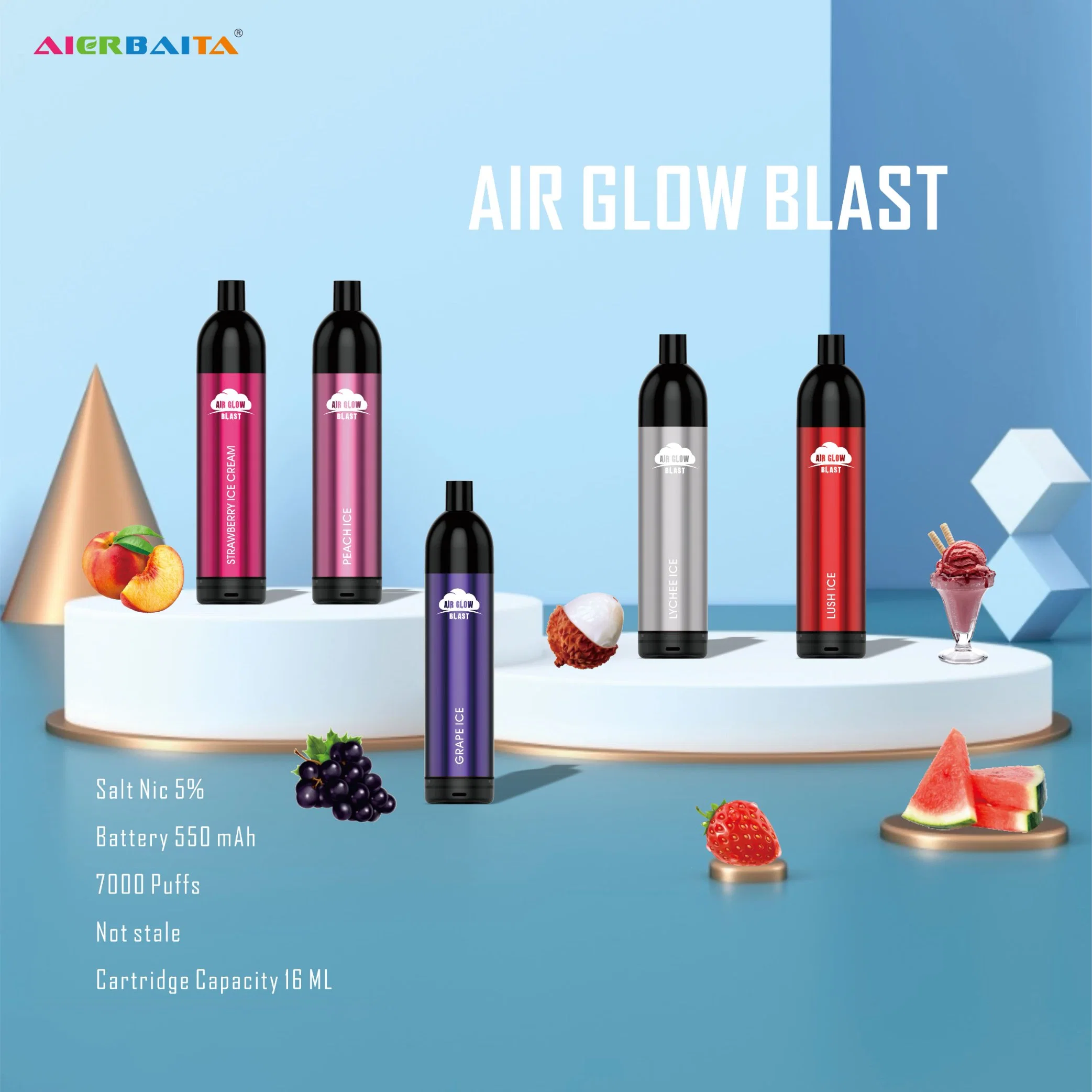 Flux d'air réglable rechargeable 7000 16ML Vape bouffées stylo avec LED couleur Light les jeunes" S'e-cigarette préférés