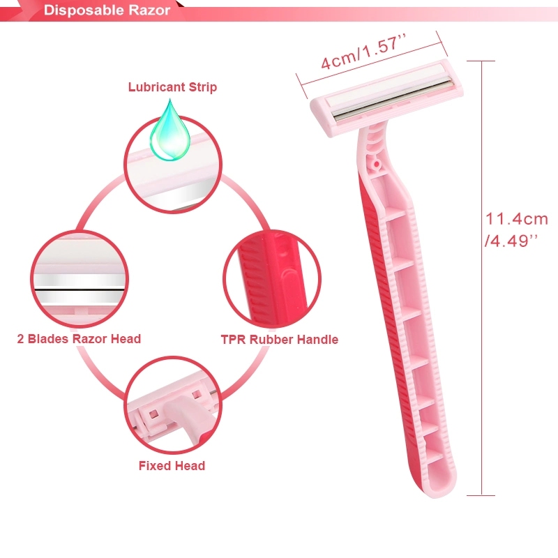 D214L Cheaper Price Rubber Handle Twin Blade Wome's Shaving Disposable Razor