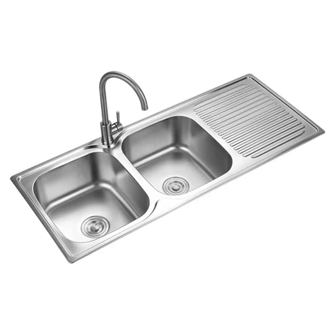 201 304 Stainless Steel Sink Double Bowl Kitchen Sink with Plate