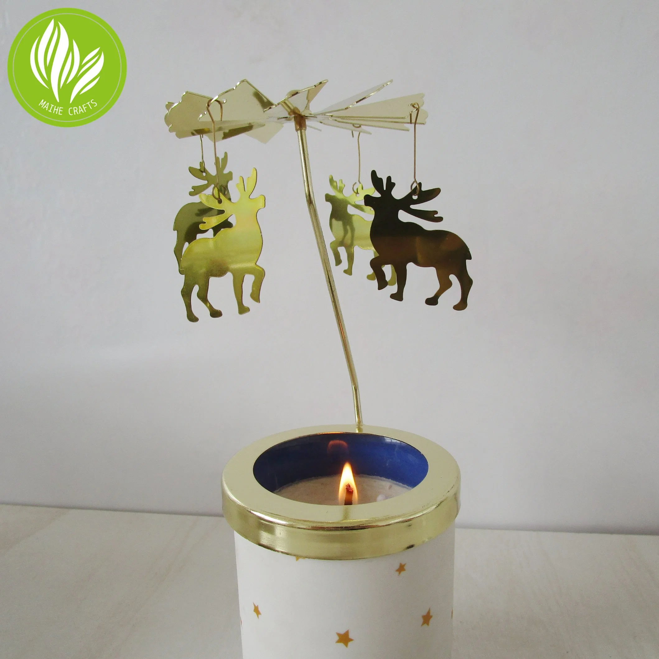 Cute Deer Design Metal Rotating Candlestick Home Decoration Animal Candle Gift