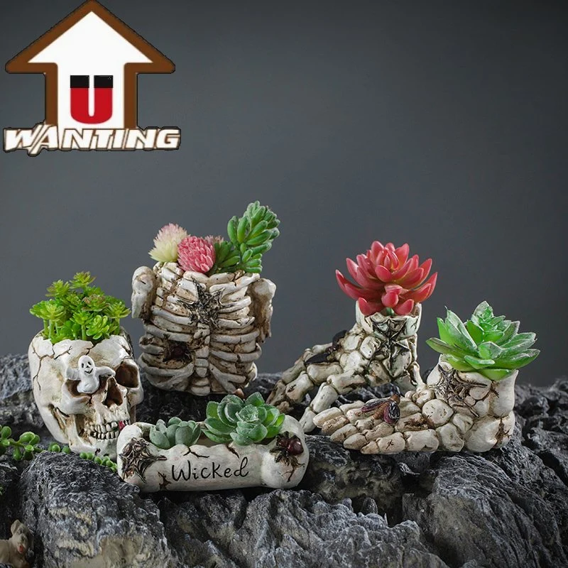 New Design Customized Hand Skeleton Flower Pot Garden Decoration Handicraft Resin Decor