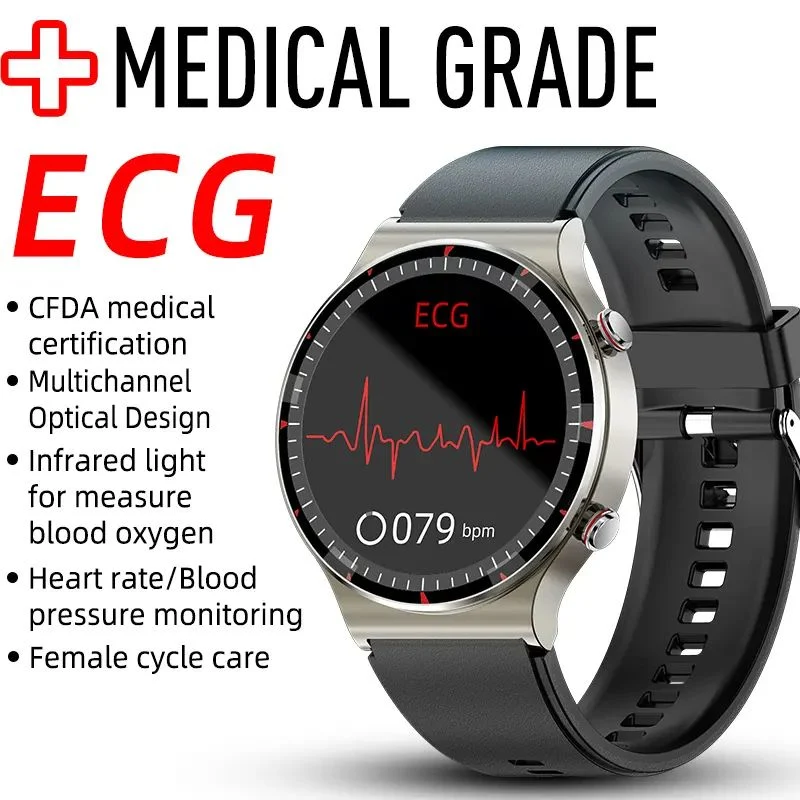 Medical Health Cfda Tracker Smartwatch Blood Oxygen Monitor Waterproof IP67 Health Sport Smart Watch with ECG PPG SpO2 Hrv