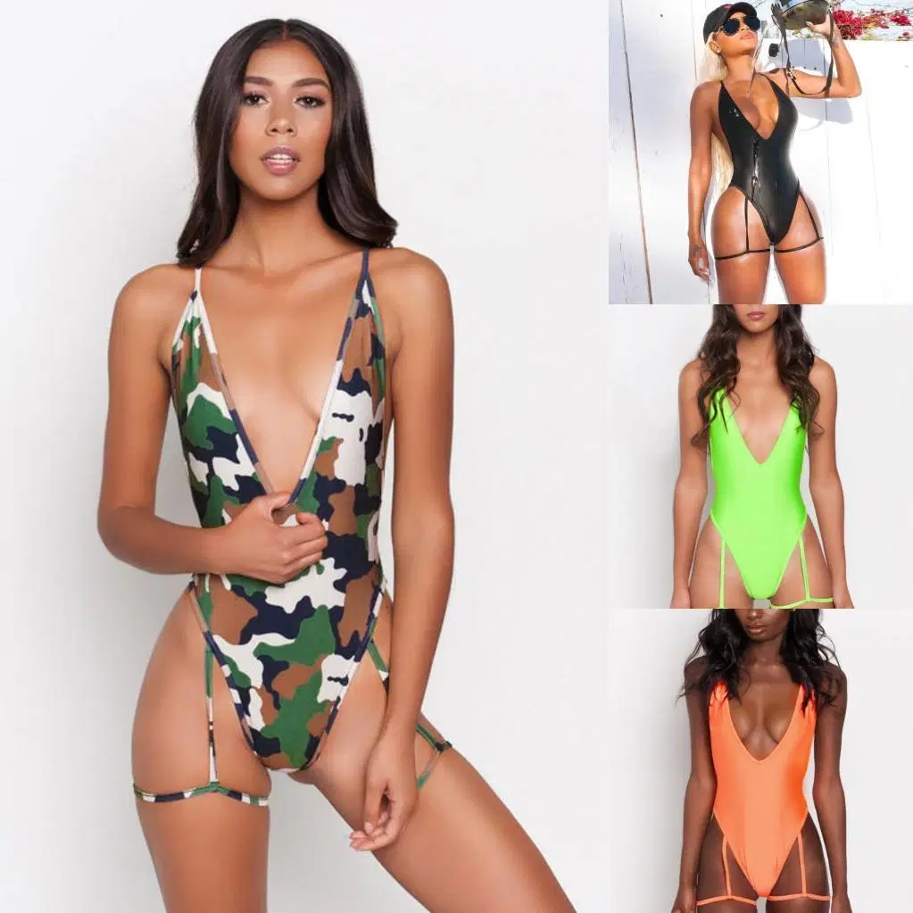 Neon Thong Swimsuit One Piece Tanga Swimwear Women Swimming Suit