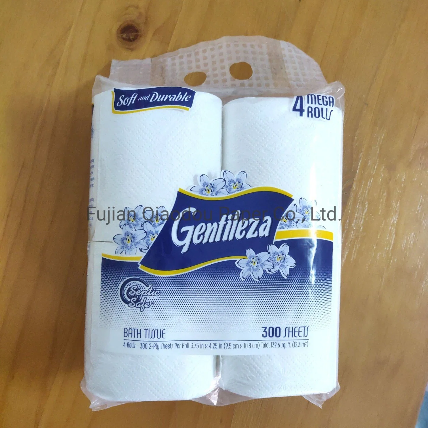 Gentileza bonito diseño gran rollo de 300 hojas de papel higiénico de baño