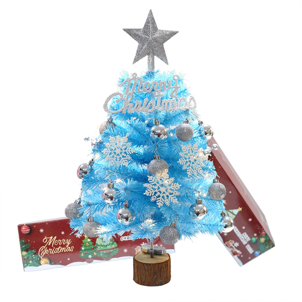 Christmas Ornament Gift Blue Desktop Mini Christmas Tree Set