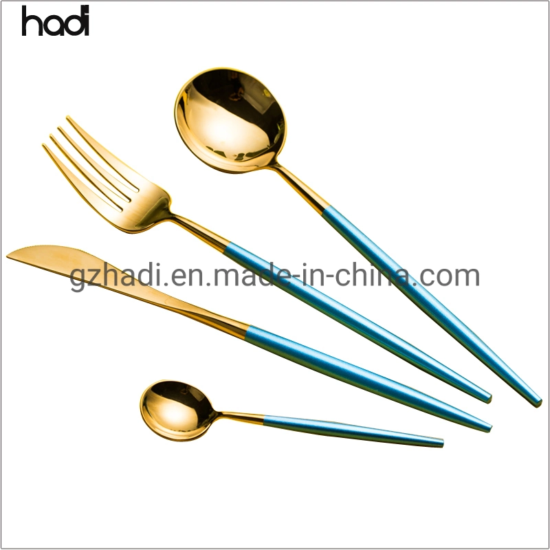 High quality/High cost performance  5 Star Silverware Buffet Utensil Catering Cutlery Tableware Coffee Handle Gold Head Spoons Forks Knives Stainless Steel Set for Sale