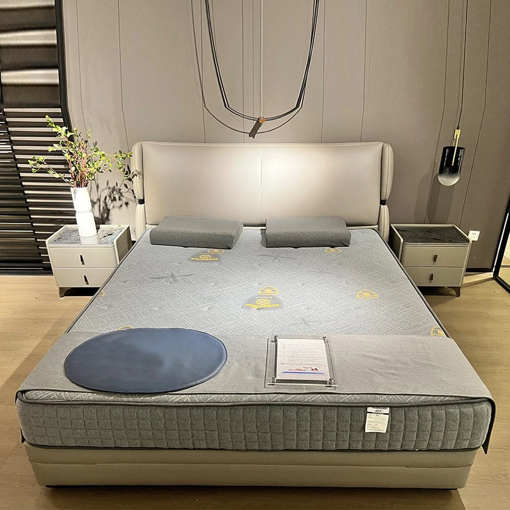 Casa de madera de alta densidad espuma suave marco de cuero cama king Mobiliario de dormitorio