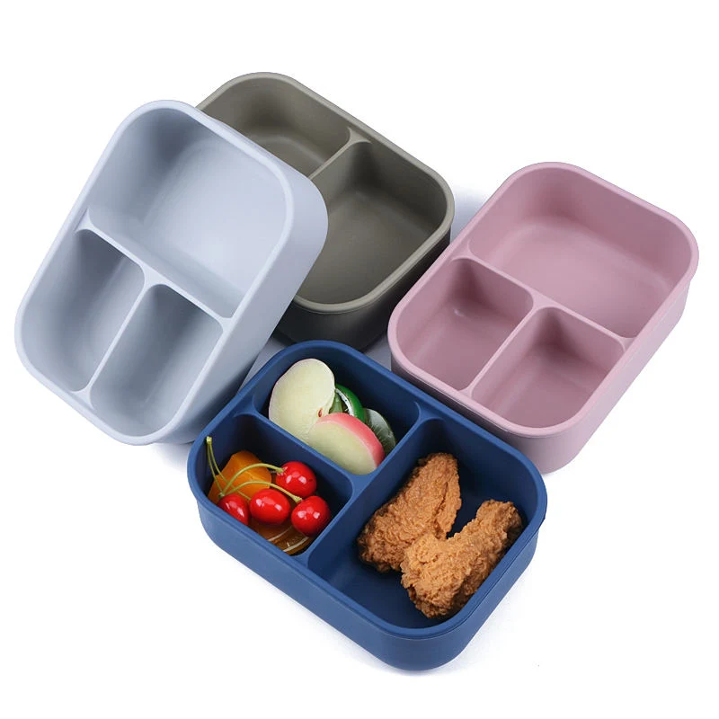 BPA Free Collapsible Silicone Food Containers Silicone Kids Bento Lunch Box with Compartments