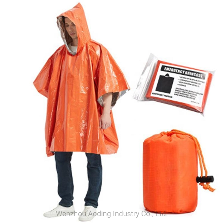 Wholesale Thermal Mylar Space Emergency Blanket Poncho Keeps Your Gear Dry and Warm Raincoat Survival Equipment for Camping