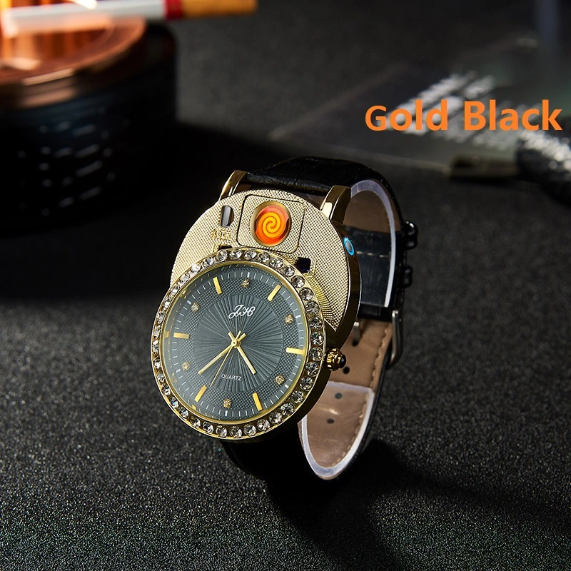 Relojes de muñeca Hombre encendedor Casual Cuarzo Reloj Arco cortaviento sin inflamación USB Cigarette reloj regalos hombre