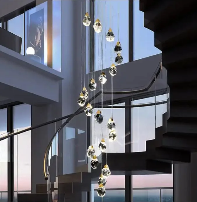 Подвесная лампа на лестнице современная роскошная потолочная светодиодная подвесная Crystal Chandelier Pendelier Светлый