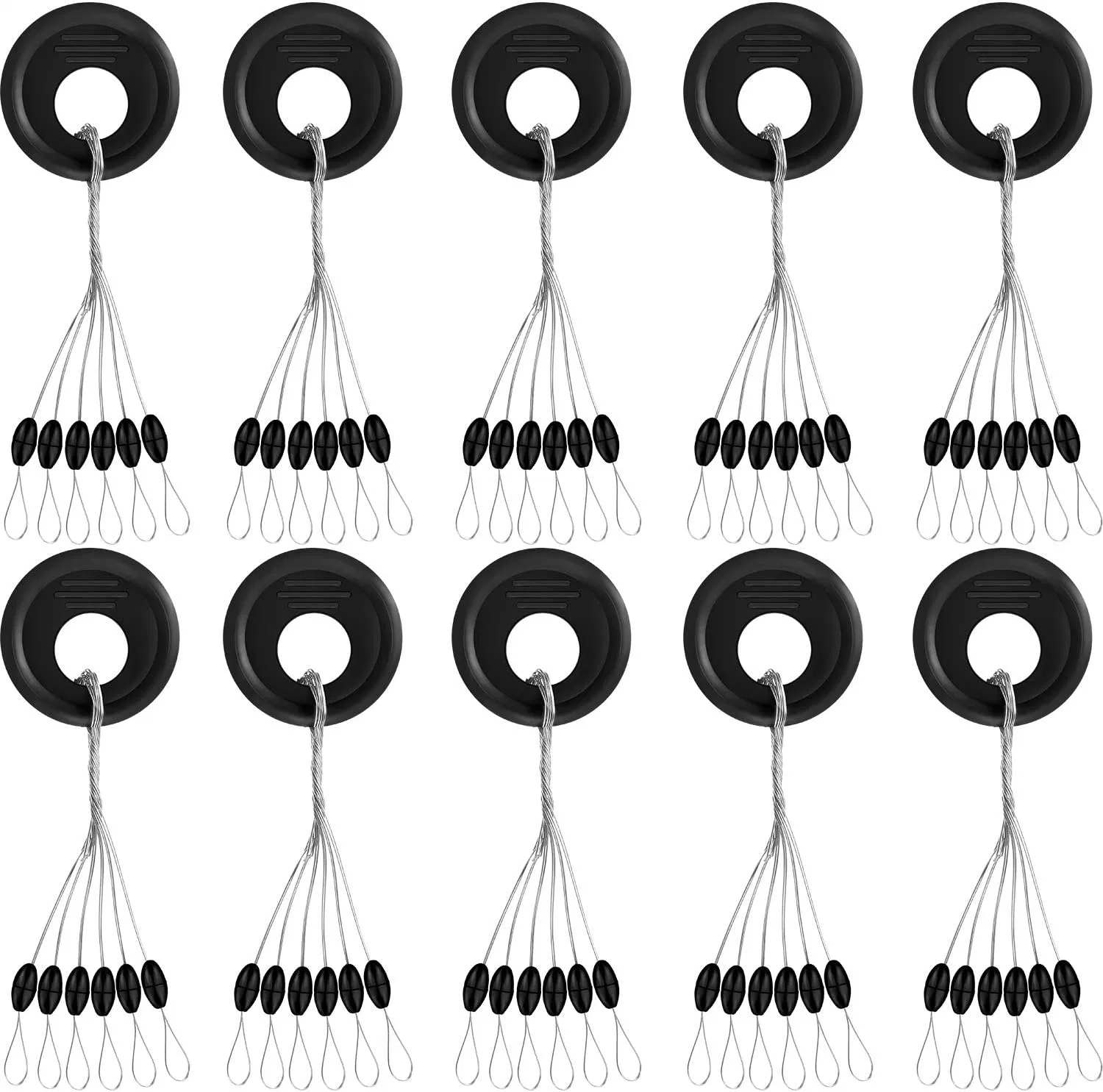 Pesca Rubber Bobber Beads Stopper 6 en 1 Negro flotante Pescador paradas Pesca Bobber aparejo Pesca Señuelo