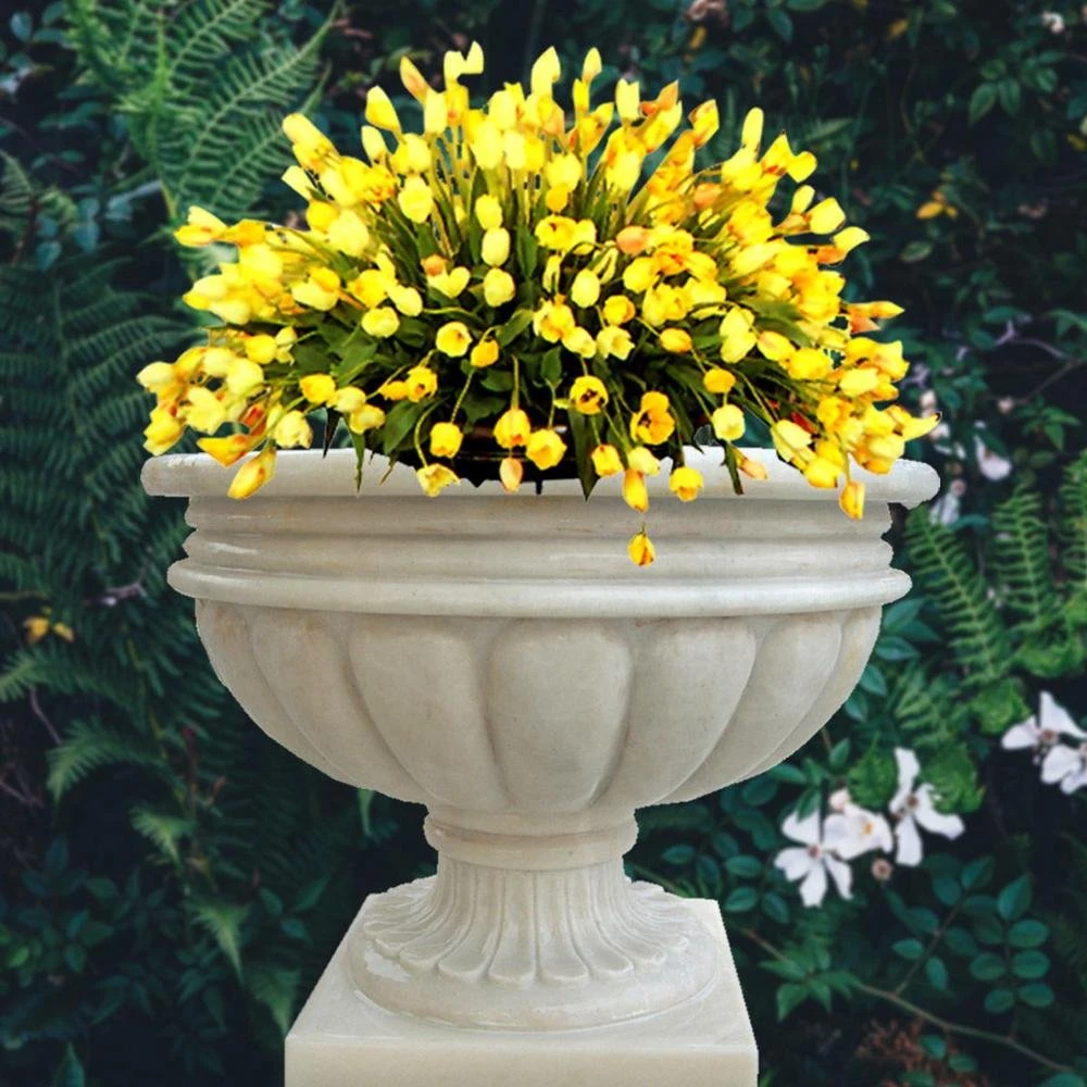 Jardinière ronde en granit pour l'aide extérieure, pot de fleurs en pierre naturelle.